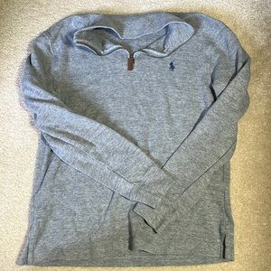 gray polo sweatshirt, half zip, ralph lauren